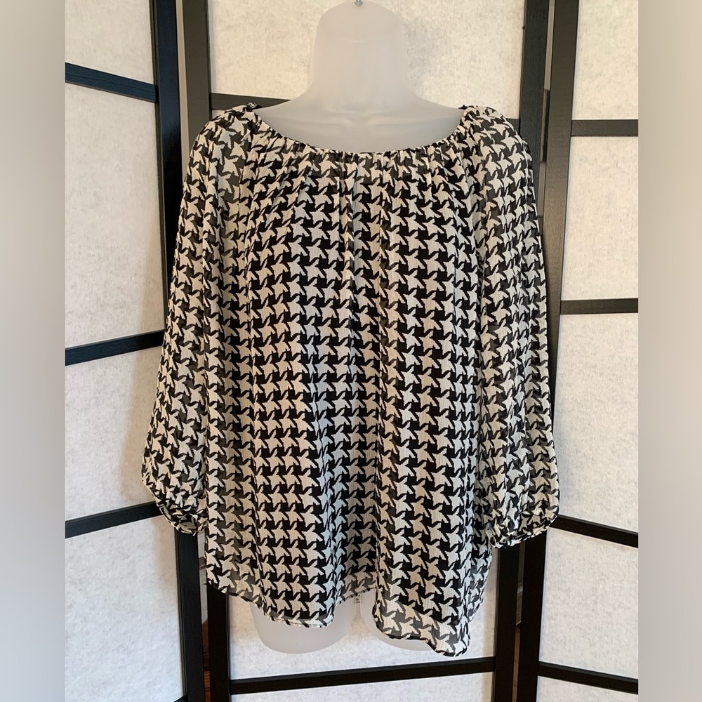 Talbots 100% Silk Houndstooth Print Blouse with Tank ~ 1X Petite